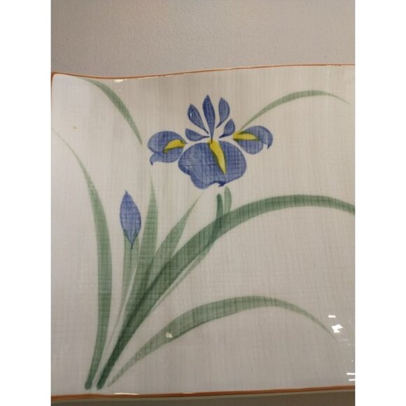 Vintage Japanese Iris Ceramic Serving Tray - Sushi Tray - Rectangular Plate - Picture 1 of 6